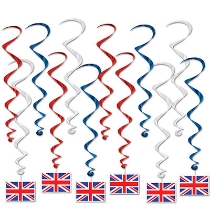 British Flag Whirls (Pack of 72) British Flag Whirls, British flag, whirls, decoration, around the world, new year's eve, wholesale, inexpensive, bulk
