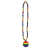 DISC-Rainbow Beads with Printed Rainbow Medallion (Pack of 12) Rainbow Beads with Printed Rainbow Medallion, rainbow, beads, decoration, new year's eve, pride, wholesale, inexpensive, bulk