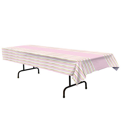 Striped Tablecover (Pack of 12) Striped Tablecover, striped, gold, white, pink, baby shower, girl, decoration, wholesale, inexpensive, bulk