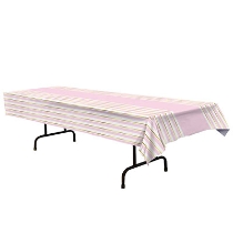 Striped Tablecover (Pack of 12) Striped Tablecover, striped, gold, white, pink, baby shower, girl, decoration, wholesale, inexpensive, bulk