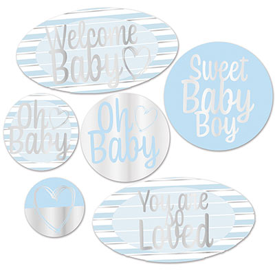Foil Welcome Baby Cutouts (Pack of 72) Foil Welcome Baby Cutouts, welcome baby, boy, baby shower, decoration, wholesale, inexpensive, bulk