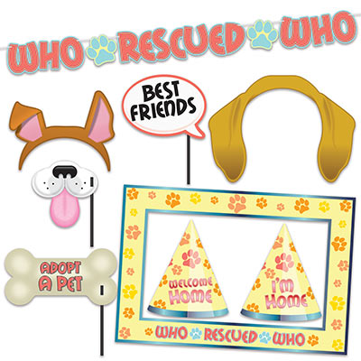 Who Rescued Who Party Kit (Pack of 108) Who Rescued Who Party Kit, who rescued who, photo fun signs, decoration, wholesale, inexpensive, bulk