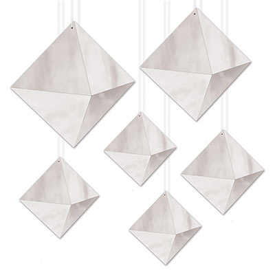 3-D Foil Diamonds (Pack of 72) 3-D Foil Diamonds, silver, decoration, diamond, prom, New Years Eve, bachelorette, wholesale, inexpensive, bulk, winter, 