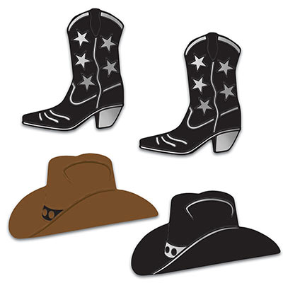 Foil Cowboy Hat & Boot Silhouettes (Pack of 48) Foil Cowboy Hat & Boot Silhouettes, cowboy hat, cowboy boots, silhouettes, western, new years eve, wholesale, inexpensive, bulk