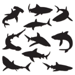 Shark Silhouettes (Pack of 120) Shark Silhouettes, shark, decoration, under the sea, wholesale, inexpensive, bulk