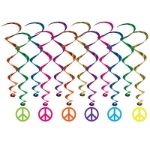 Peace Sign Whirls (Pack of 72) Peace Sign Whirls, peace, whirls, decoration, 60's, New Year's Eve, decade, wholesale, inexpensive. bulk