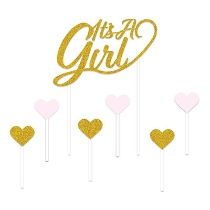 It's A Girl Cake Topper (Pack of 12) It's A Girl Cake Topper, it's a girl, cake topper, pink, decoration, baby shower, girl, wholesale, inexpensive, bulk