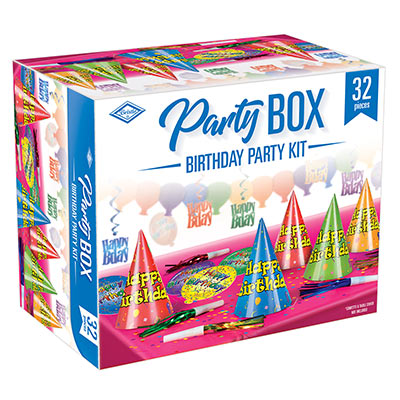 Birthday Party Box (Pack of 6) Birthday Party Box, birthday, party box, party hats, squawkers, decoration, party favor, whirls, wholesale, inexpensive, bulk