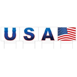 Plastic USA Yard Sign (Pack of 6) Plastic USA Yard Sign, USA, yard sign, patriotic, july 4th, decoration, wholesale, inexpensive, bulk