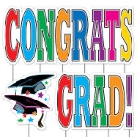 Plastic Jumbo Congrats Grad! Yard Sign Set (Pack of 4) Plastic Jumbo Congrats Grad! Yard Sign Set, congrats grad, yard sign, decoration, graduation, wholesale, inexpensive, bulk