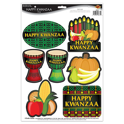 Happy Kwanzaa Clings (Pack of 84) Happy Kwanzaa Clings, Kwanzaa, cling, decoration, wholesale, inexpensive, bulk