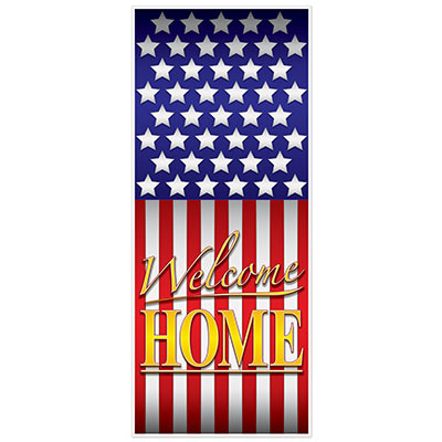 The Welcome Home Door Cover is printed with a stars and stripes look that states "Welcome Home".