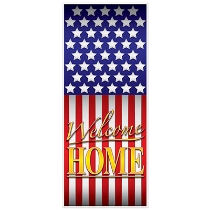 The Welcome Home Door Cover is printed with a stars and stripes look that states "Welcome Home".