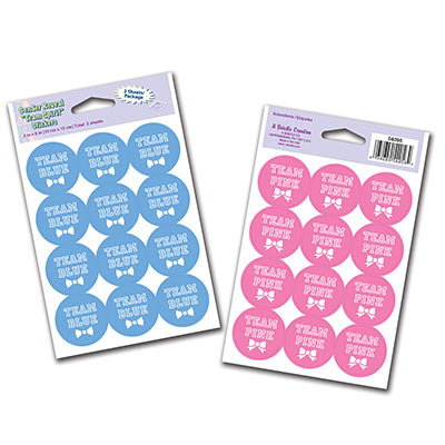 Team Blue/Team Pink Stickers (Pack of 24) Team Blue/Team Pink Stickers, team blue, team pink, stickers, gender reveal, baby shower, wholesale, inexpensive, bulk, party favor