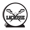 3-D Lacrosse Centerpiece made of card stock material with a white background and lacrosse gear printed in black.