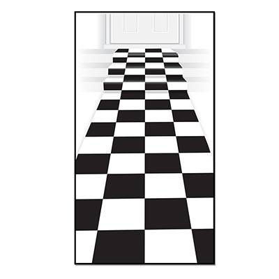 Black and white checkered floor runner.