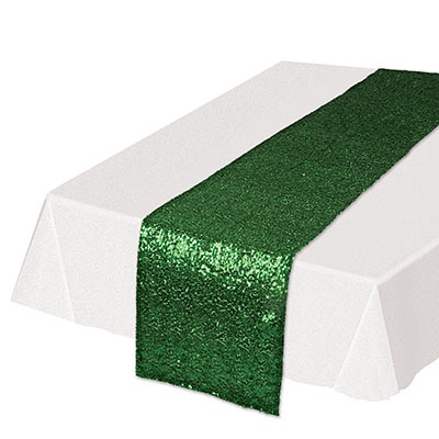 Green Sequined Table Runner (Pack of 12) Sequined Table Runner, sequined, table runner, decoration, green, new years eve, st. patricks day, wholesale, inexpensive, bulk