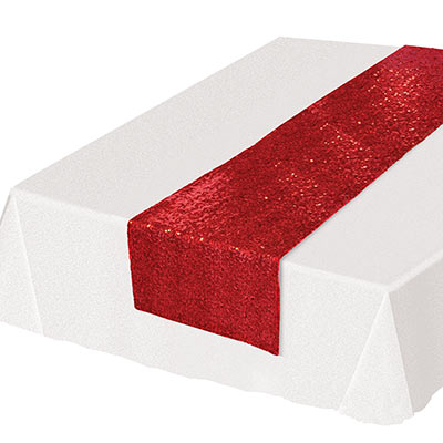 Red Sequined Table Runner (Pack of 12) Sequined Table Runner, sequined, table runner, decoration, red, new years eve, Valentines Day,  prom, wholesale, inexpensive, bulk, Christmas