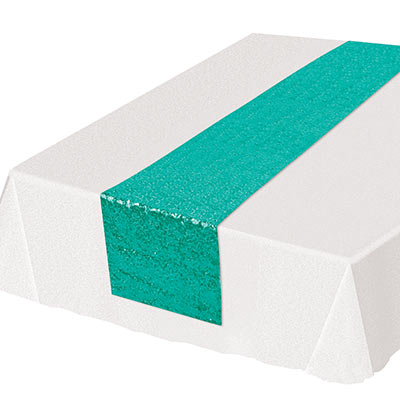 Tuquioise Sequined Table Runner (Pack of 12) Sequined Table Runner, sequined, table runner, decoration, teal, new years eve, prom, under the sea, luau, wholesale, inexpensive, bulk