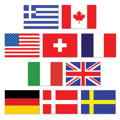 Mini International Flag Cutouts of various countries around the world.