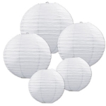 Hanging assorted sized white paper lanterns 