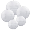 Hanging assorted sized white paper lanterns 