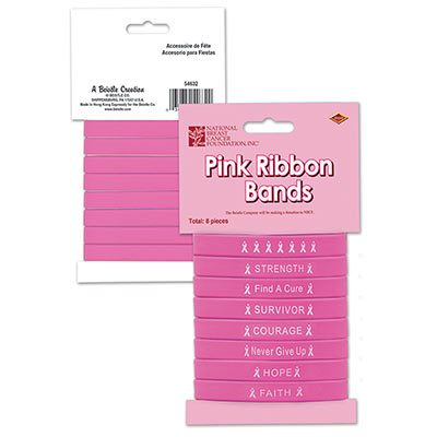 Pink Ribbon Bands (Pack of 96) Pink Ribbon Bands, pink ribbon, party favor, wholesale, inexpensive, bulk