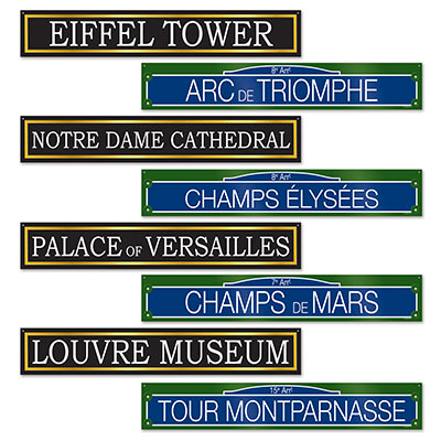 Black and Blue French Street Sign Cutouts with White Lettering