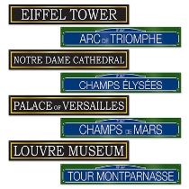 Black and Blue French Street Sign Cutouts with White Lettering