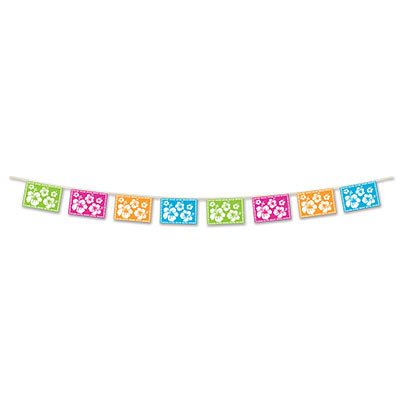 Bright Pink, Blue, Orange and Green  Luau Hibiscus Pennant Banner