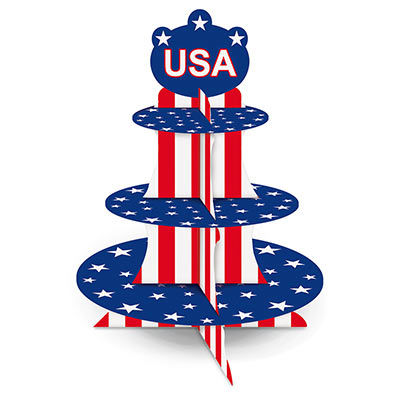 cupcake stand with the USA flag design on it