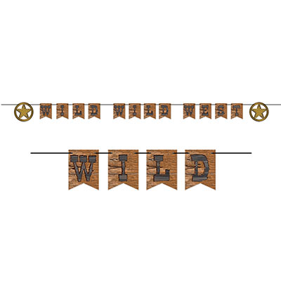 Made to look like wood Wild Wild West Streamer with Black lettering