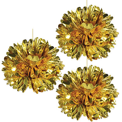 Gold Hanging Metallic Fluff Balls