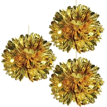 Gold Hanging Metallic Fluff Balls