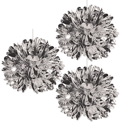 Silver Hanging Metallic Fluff Balls