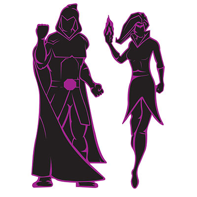 Black male and female Villain Silhouettes with purple accents for design.