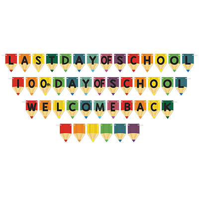 School Days Streamer Set with pennants that replicates the tips of colored pencils with most liked sayings of the year.