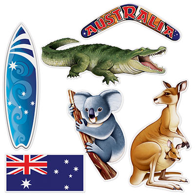 Australian Cutouts of a koala, alligator, kangaroo and more.