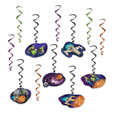 Spaceship Whirls with assorted metallic whirls and icons attached of space ships.