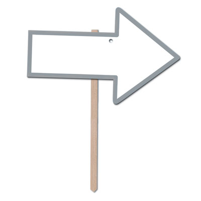  Blank  Arrow Yard Sign that is outlined in gray and has a white center including a wooden stick.
