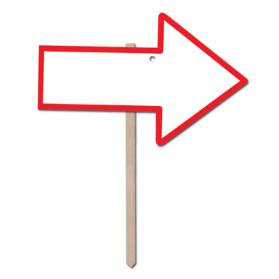  Blank  Arrow Yard Sign that is outlined in red and has a white center including a wooden stick.