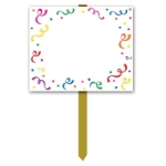 White Blank Yard Sign with confetti of multi-colors boarder including a stick for usage.