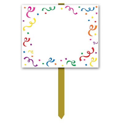 White Blank Yard Sign with confetti of multi-colors boarder including a stick for usage.