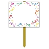 White Blank Yard Sign with confetti of multi-colors boarder including a stick for usage.