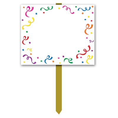White Blank Yard Sign with confetti of multi-colors boarder including a stick for usage.