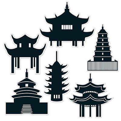Pagoda Silhouettes printed on card stock material in black with white accents.