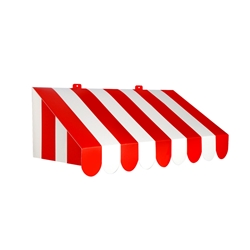 3-D Red & White Awning Wall Decoration designed to replicate carnival strips in red and white.