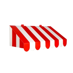 3-D Red & White Awning Wall Decoration designed to replicate carnival strips in red and white.