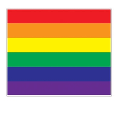 Rainbow Insta-Mural Photo Op with stripes of printed rainbow colors.