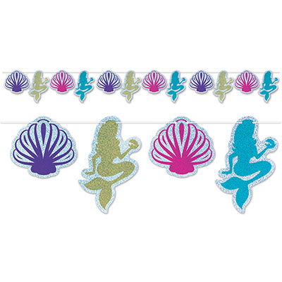 Mermaid & Seashell Streamer includes icons of mermaids and seashells in beautiful colors on a string.